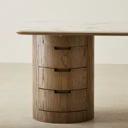 Terzetto Pandora Brown Sintered Stone Desk Table - Medium Brown Wooden Legs