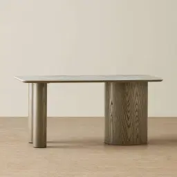 Terzetto Pandora Brown Sintered Stone Desk Table - Medium Brown Wooden Legs