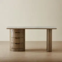 Terzetto Pandora Brown Sintered Stone Desk Table - Medium Brown Wooden Legs