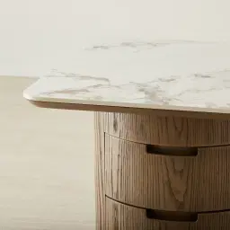 Terzetto Pandora Brown Sintered Stone Desk Table - Medium Brown Wooden Legs