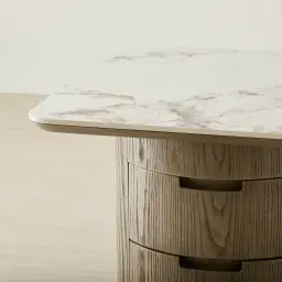 Terzetto Pandora Brown Sintered Stone Desk Table - Medium Brown Wooden Legs