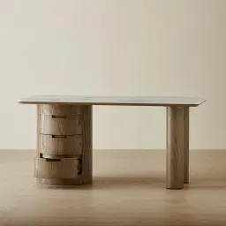 Terzetto Pandora Brown Sintered Stone Desk Table - Medium Brown Wooden Legs