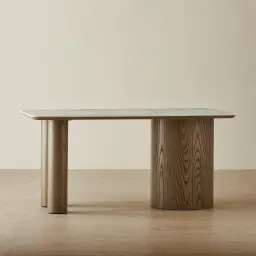 Terzetto Pandora Brown Sintered Stone Desk Table - Medium Brown Wooden Legs