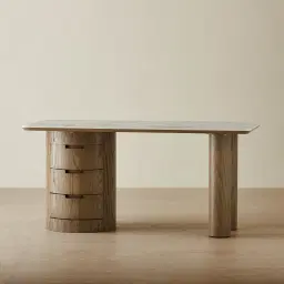 Terzetto Pandora Brown Sintered Stone Desk Table - Medium Brown Wooden Legs