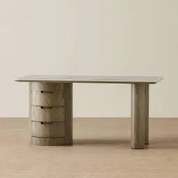 Terzetto Pandora Brown Sintered Stone Desk Table - Medium Brown Wooden Legs