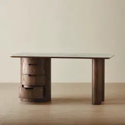 Terzetto Pandora Brown Sintered Stone Desk Table - Dark Brown Ash Legs
