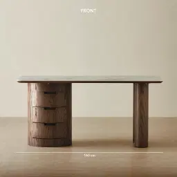 Terzetto Pandora Brown Sintered Stone Desk Table - Dark Brown Ash Legs