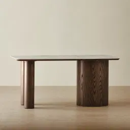 Terzetto Pandora Brown Sintered Stone Desk Table - Dark Brown Ash Legs