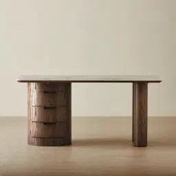 Terzetto Pandora Brown Sintered Stone Desk Table - Dark Brown Ash Legs