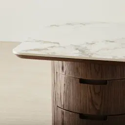 Terzetto Pandora Brown Sintered Stone Desk Table - Dark Brown Ash Legs