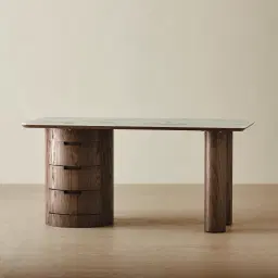 Terzetto Pandora Brown Sintered Stone Desk Table - Dark Brown Ash Legs