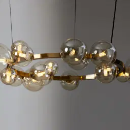 Bubbles Transparent Glass Chandelier 80 cm - Brushed Gold Metal Body