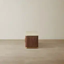 San Pierre Walnut Veneer Entertainment Unit with Travertine Finish Sintered Stone Top