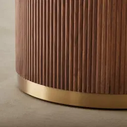 San Pierre Walnut Veneer Side Table with Travertine Finish Sintered Stone Top