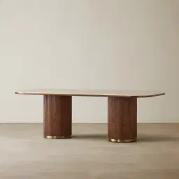 San Pierre Walnut Veneer Two-Leg Rectangular Dining Table with Travertine Finish Sintered Stone Top - 240x120cm