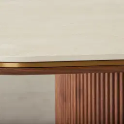 San Pierre Walnut Veneer Two-Leg Rectangular Dining Table with Travertine Finish Sintered Stone Top - 240x120cm