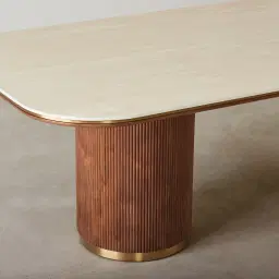 San Pierre Walnut Veneer Two-Leg Rectangular Dining Table with Travertine Finish Sintered Stone Top - 240x120cm