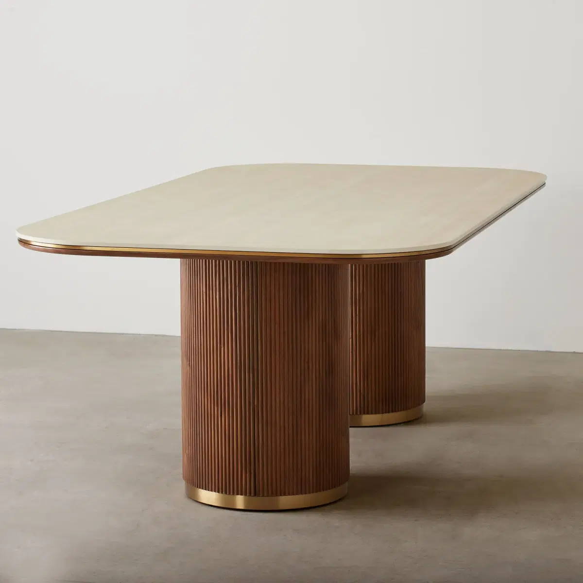 San Pierre Walnut Veneer Two-Leg Rectangular Dining Table with ...