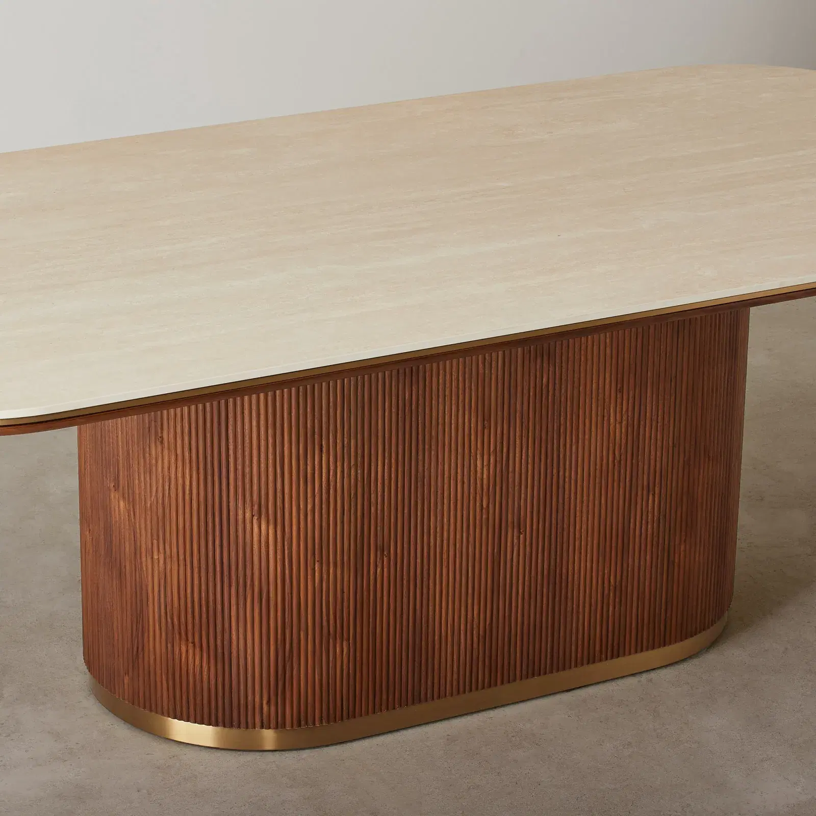 San Pierre Walnut Veneer Single Leg Rectangular Dining Table with ...