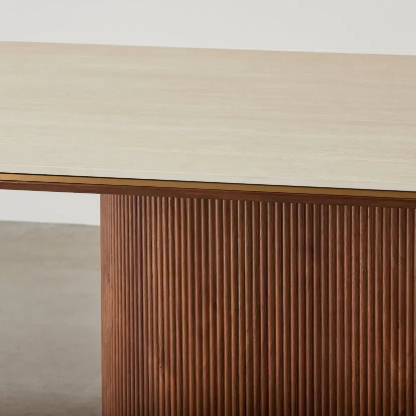 San Pierre Walnut Veneer Single Leg Rectangular Dining Table with ...