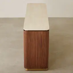 San Pierre Walnut Veneer Sideboard with Travertine Finish Sintered Stone Top