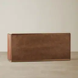 San Pierre Walnut Veneer Sideboard with Travertine Finish Sintered Stone Top