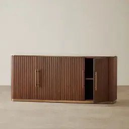 San Pierre Walnut Veneer Sideboard with Travertine Finish Sintered Stone Top