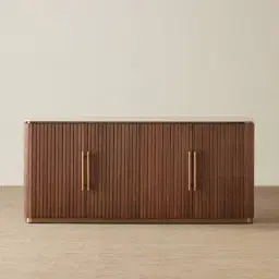 San Pierre Walnut Veneer Sideboard with Travertine Finish Sintered Stone Top