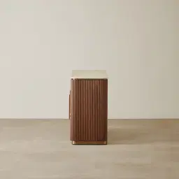 San Pierre Walnut Veneer Sideboard with Travertine Finish Sintered Stone Top