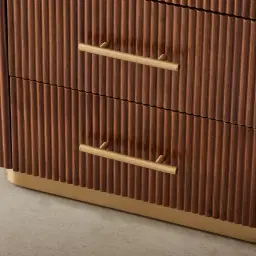 San Pierre Walnut Veneer Study Desk with Travertine Finish Sintered Stone Top