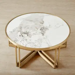 Viviana Sintered Stone Coffee Table - Brushed Champagne Gold Stainless Steel Frame