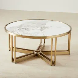Viviana Sintered Stone Coffee Table - Brushed Champagne Gold Stainless Steel Frame