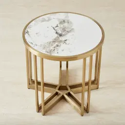 Viviana Sintered Stone Side Table - Brushed Champagne Gold Stainless Steel Frame