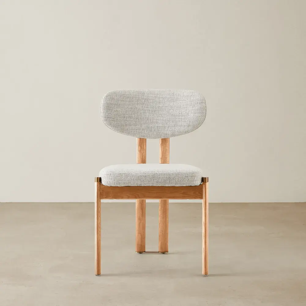 Portobello Murmur White Fabric Dining Chair - Light Brown Ash Legs
