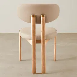 Portobello Sand Beige Vegan Leather Dining Chair - Light Brown Ash Legs