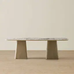 Dunstan Medium Brown Veneer Rectangular Dining Table with Calacatta Viola Sintered Stone Top - 240x120cm