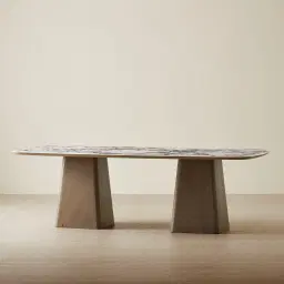 Dunstan Medium Brown Veneer Rectangular Dining Table with Calacatta Viola Sintered Stone Top - 240x120cm