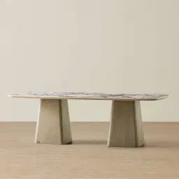 Dunstan Medium Brown Veneer Rectangular Dining Table with Calacatta Viola Sintered Stone Top - 240x120cm