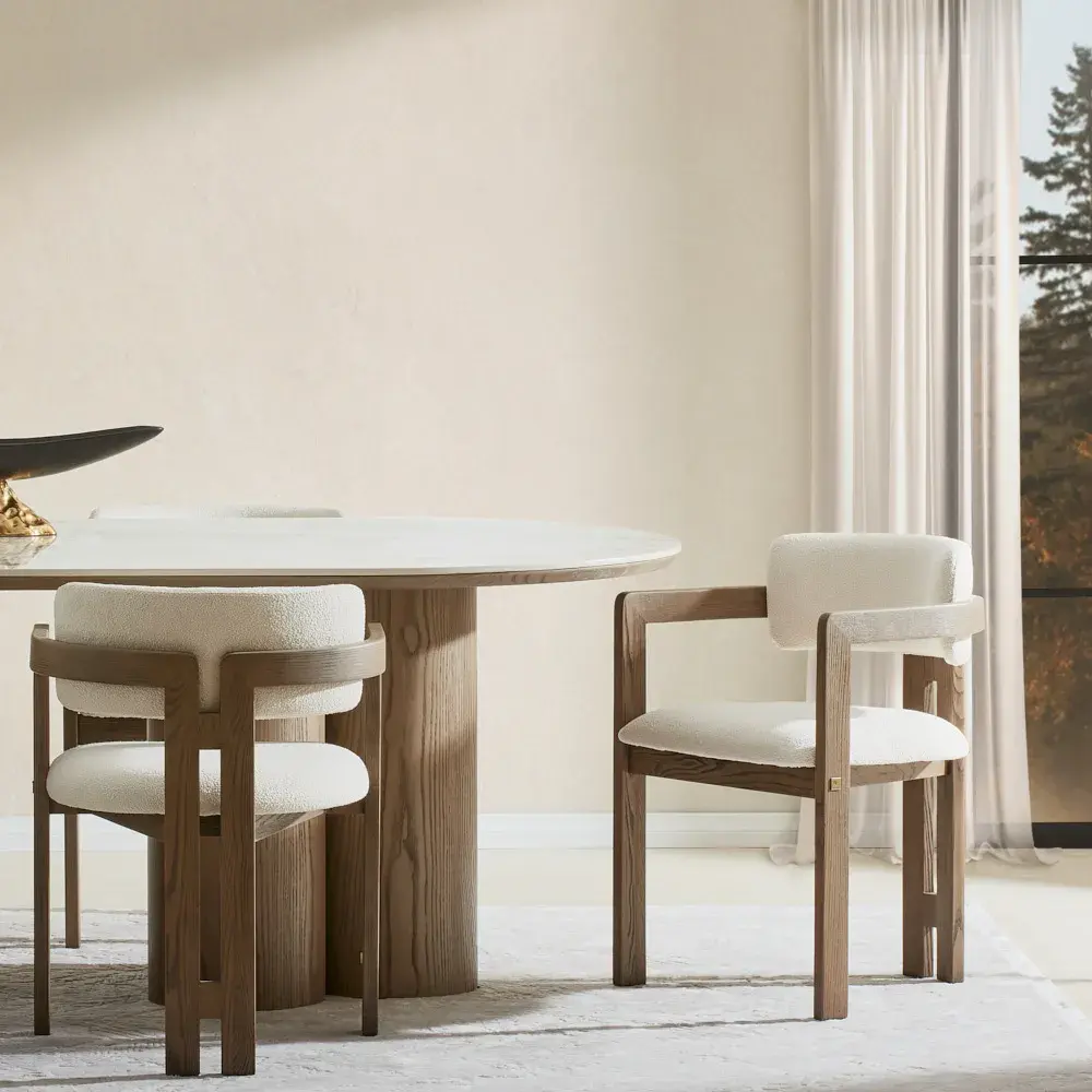 Desmond Chantilly White Fabric Dining Chair - Medium Brown Ash Legs