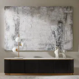 Archie Black Wooden Entertainment Unit with White Sintered Stone Top