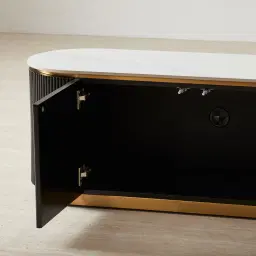Archie Black Wooden Entertainment Unit with White Sintered Stone Top