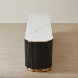 Archie Black Wooden Entertainment Unit with White Sintered Stone Top