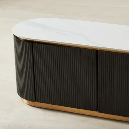 Archie Black Wooden Entertainment Unit with White Sintered Stone Top