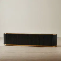 Archie Black Wooden Entertainment Unit with White Sintered Stone Top