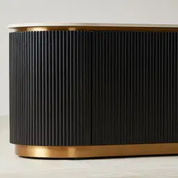 Archie Black Wooden Entertainment Unit with White Sintered Stone Top