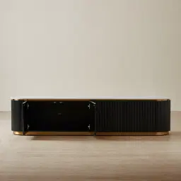 Archie Black Wooden Entertainment Unit with White Sintered Stone Top