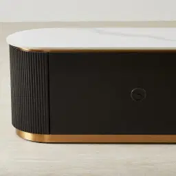 Archie Black Wooden Entertainment Unit with White Sintered Stone Top