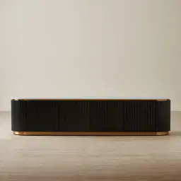 Archie Black Wooden Entertainment Unit with White Sintered Stone Top