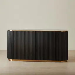 Archie Black Wooden Sideboard with White Sintered Stone Top