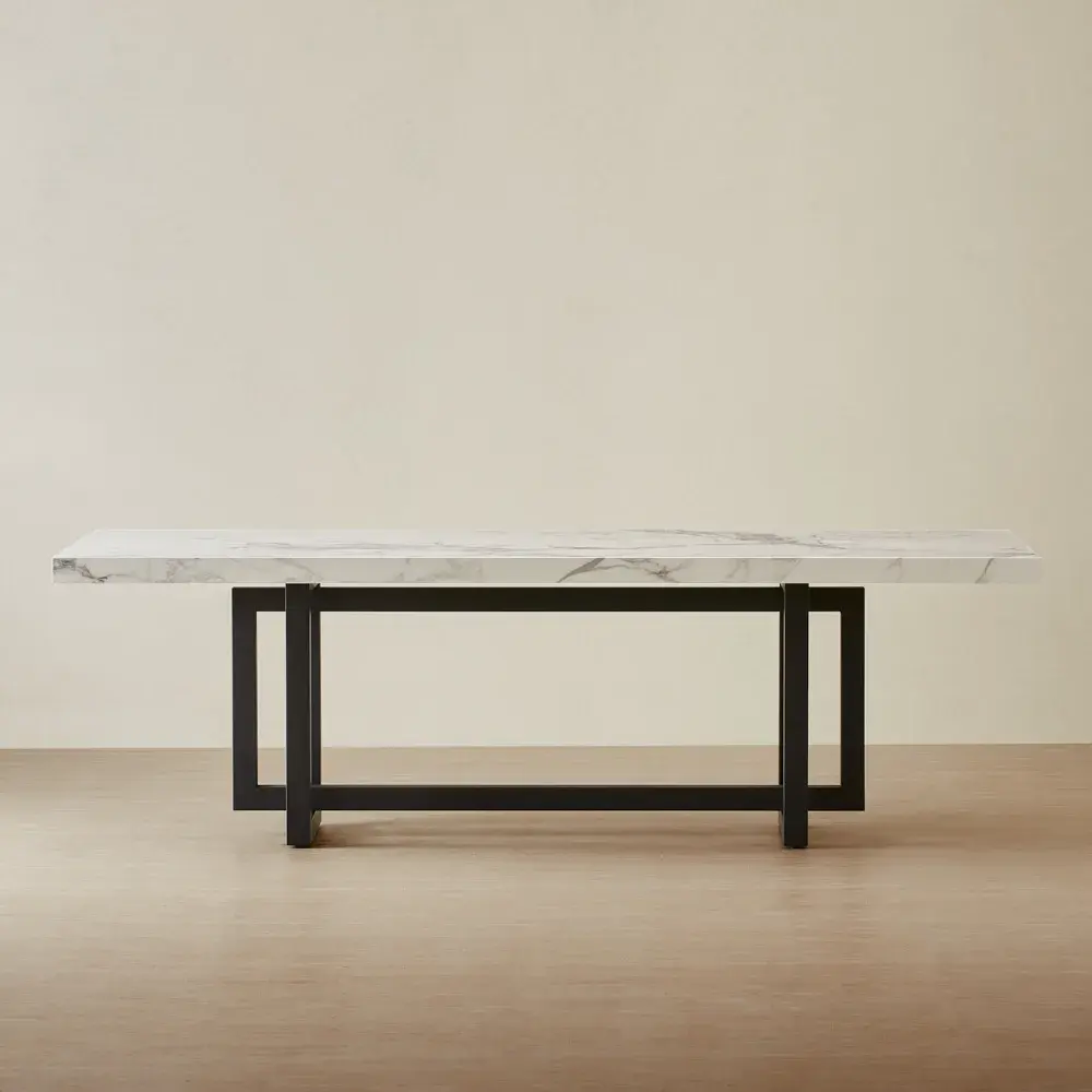 Grayson Statuario White Sintered Stone Dining Table - Matte Black Legs 240x105cm